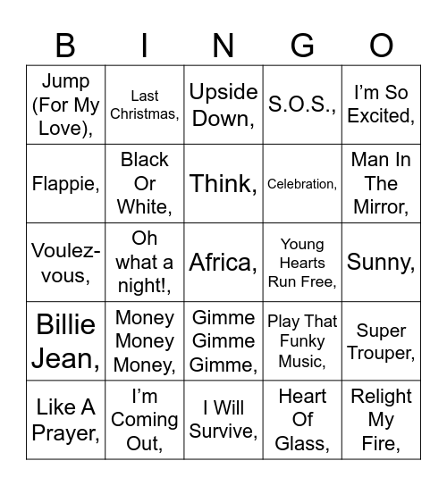 CHIC LE FREAK' DISCO Bingo Card