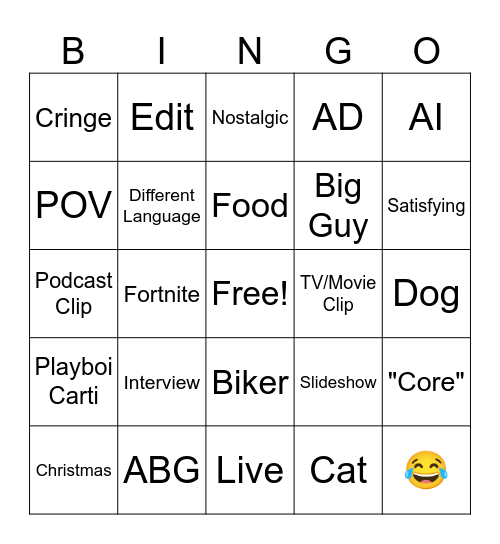 TikTok Bingo Card