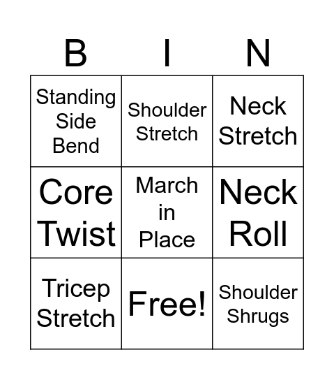 Movement Bingo Card