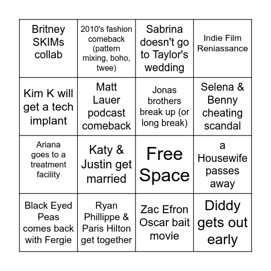 Beyond the Blinds 2026 Predictions Bingo Card