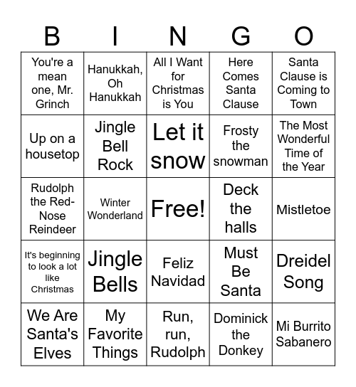 Holiday Bingo Card