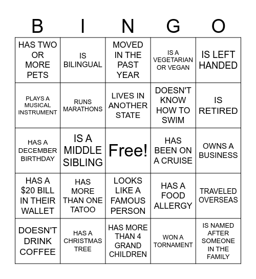 FAMILY TREE Bingo Card