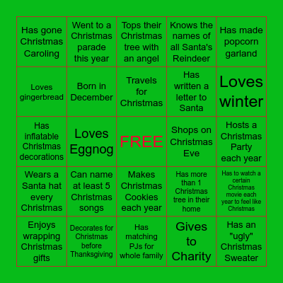 Merry Christmas - Find Someone who... Bingo Card