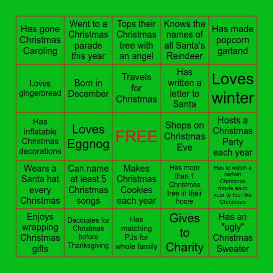 Merry Christmas - Find Someone who... Bingo Card