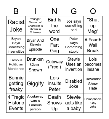 Family Guy Bingo Card