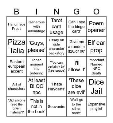 Vecna DM Bingo Card
