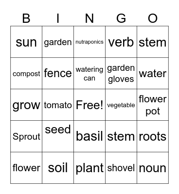 Garden Vocabulary Bingo Card