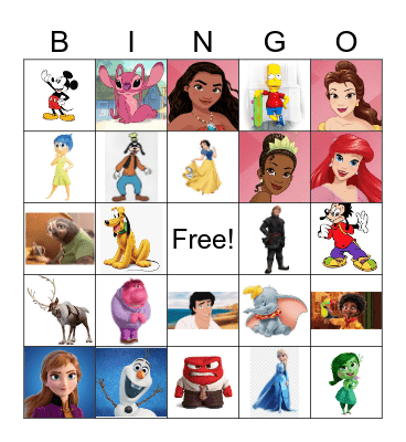 G Fam Disney Bingo Card