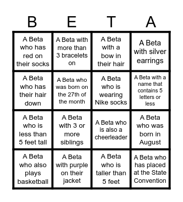 Beta Bingo Card