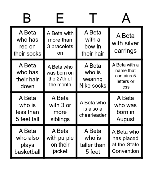Beta Bingo Card