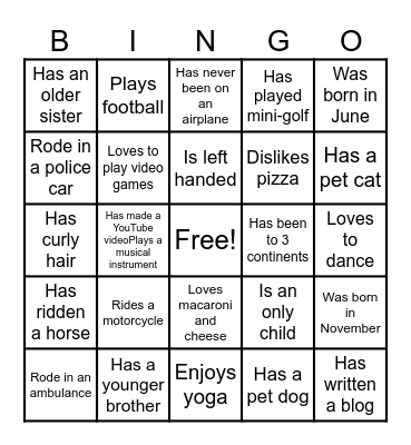 Human Bingo Card