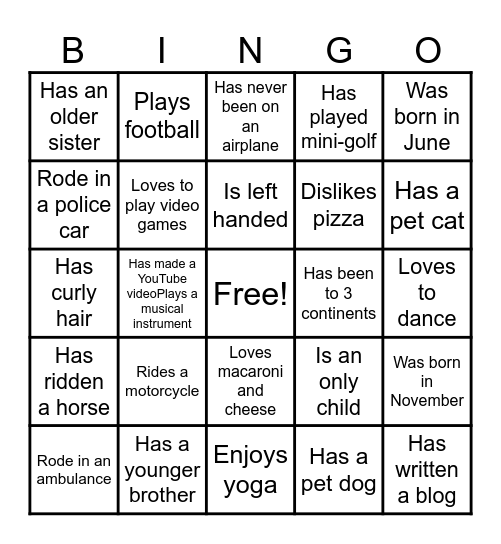 Human Bingo Card