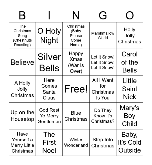 Songs of the Holidays Bingo Card
