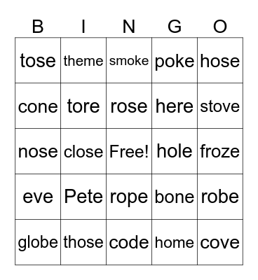 e_e, o_e BINGO Card