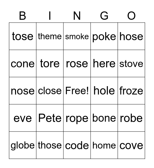e_e, o_e BINGO Card