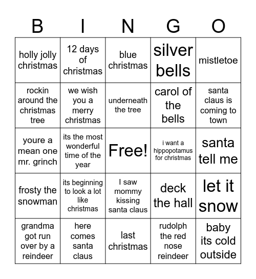 Holiday Bingo Card