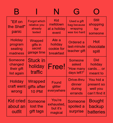 Holiday Family Chaos Bingo Card