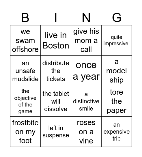 4.4 Word Bingo! Bingo Card