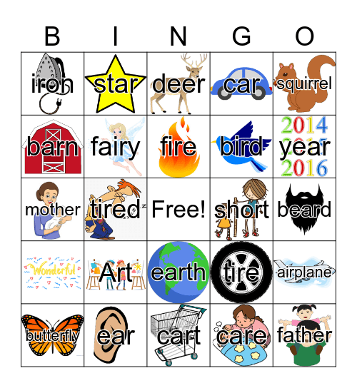 Vocalic R Bingo Card