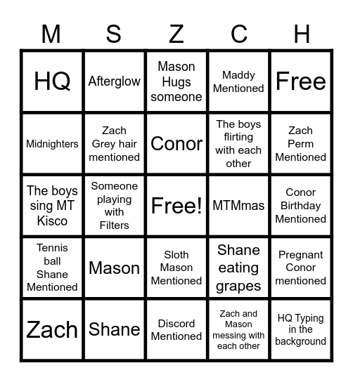 Midnight Til Morning Bingo Card