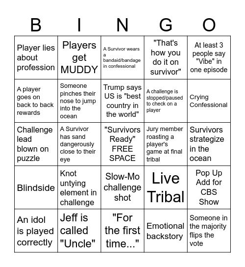 Survivor 49 BINGO Card