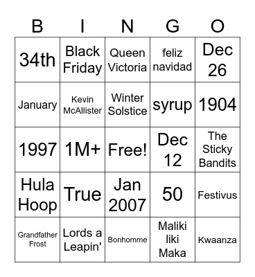 Hoilday Bingo Card