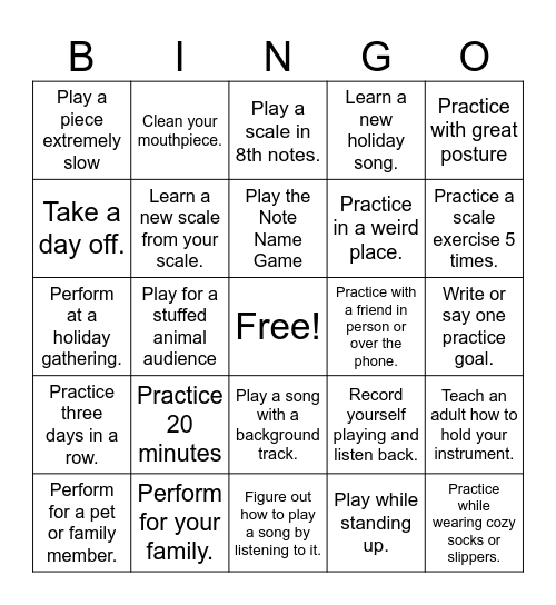 Band Break Bingo Card