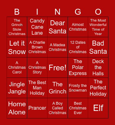 Holiday Movie Bingo Card