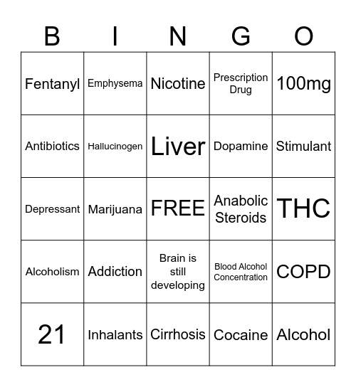 Drugs Bingo Card