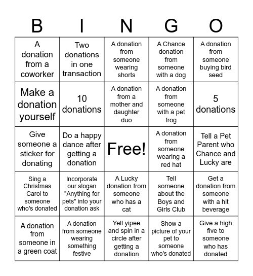 Chance and Lucky Bingo Card