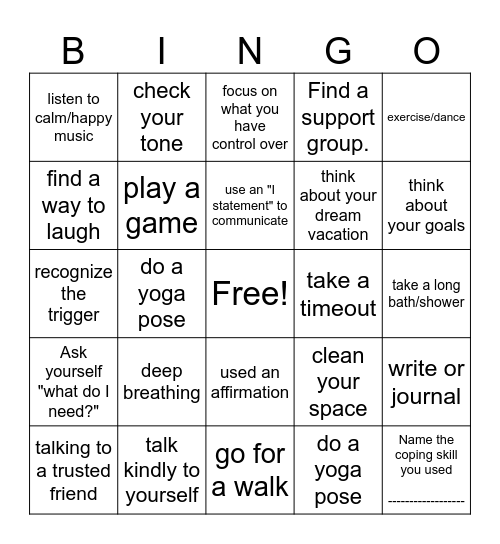 Anger Management Anger Bingo Card