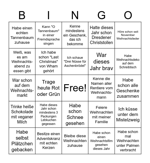 Weihnachtsbingo Card