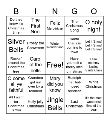 Christmas Music Bingo Card