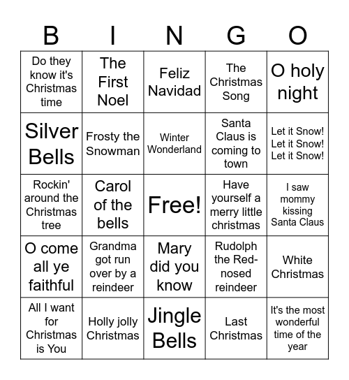 Christmas Music Bingo Card
