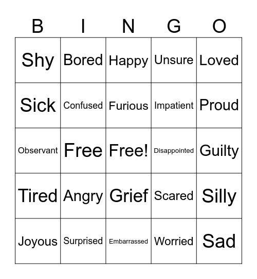 Emotions Bingo Card