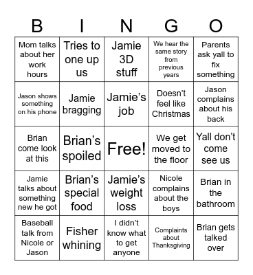 Family Bingo Card
