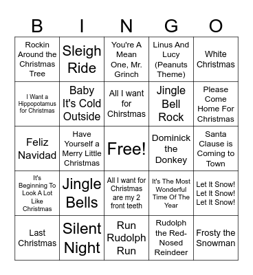 Holiday Singo Bingo Card