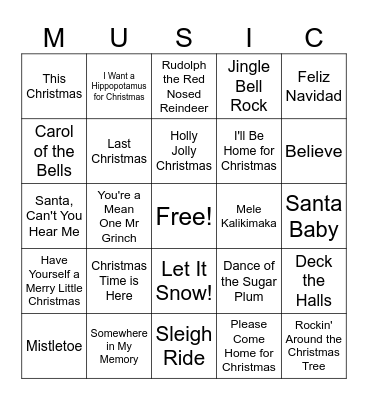 Christmas Songs Bingo Card