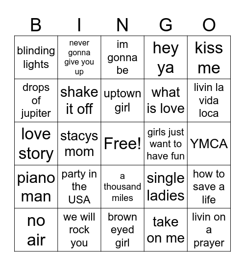 ThrowbacksBingo Card
