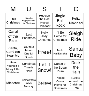 Christmas Songs Bingo Card