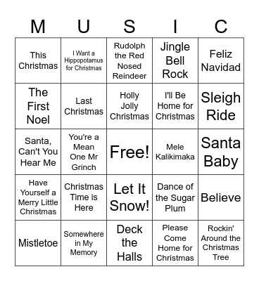 Christmas Songs Bingo Card