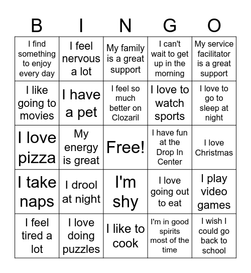 Clozaril Bingo Card