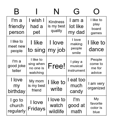 Icebreaker Bingo Card