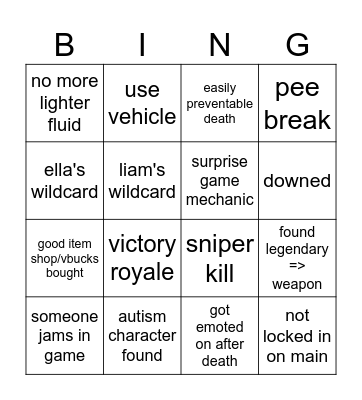 Fortnite Bingo Card