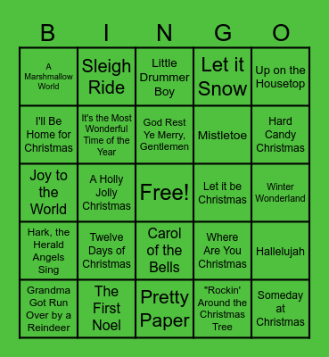 Christmas Song Bingo Card