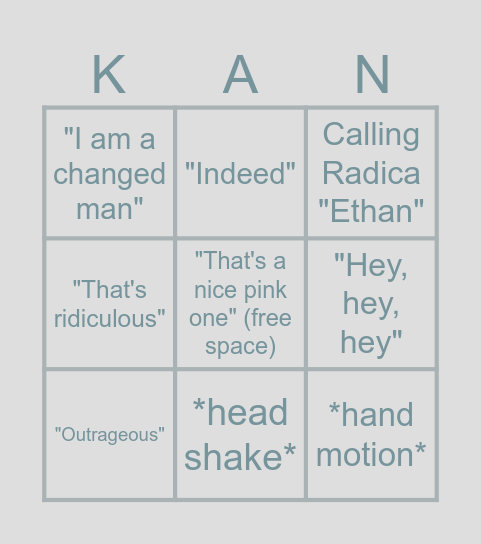 Kane's Bingo Card Bingo Card