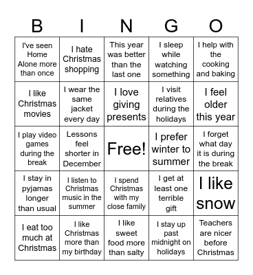 Christmas Bingo Card