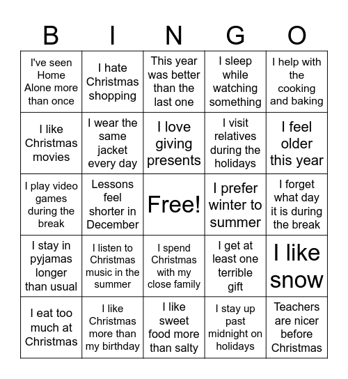 Christmas Bingo Card