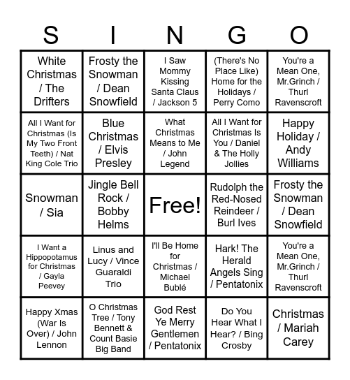 Family Time SINGO Bingo Card