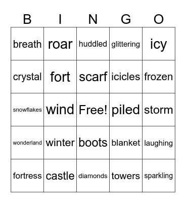 Winter Break Blizzard Adventure Bingo Card